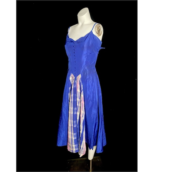 Vintage 1950's Royal Blue Spaghetti Strap Party Dress With Plaid Skirt,  Size XS - Etsy