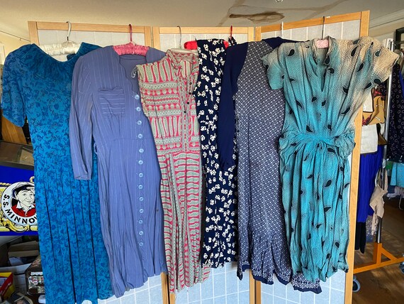Vintage Lot of 6 1930's 1940's Purple, Blue Dresse