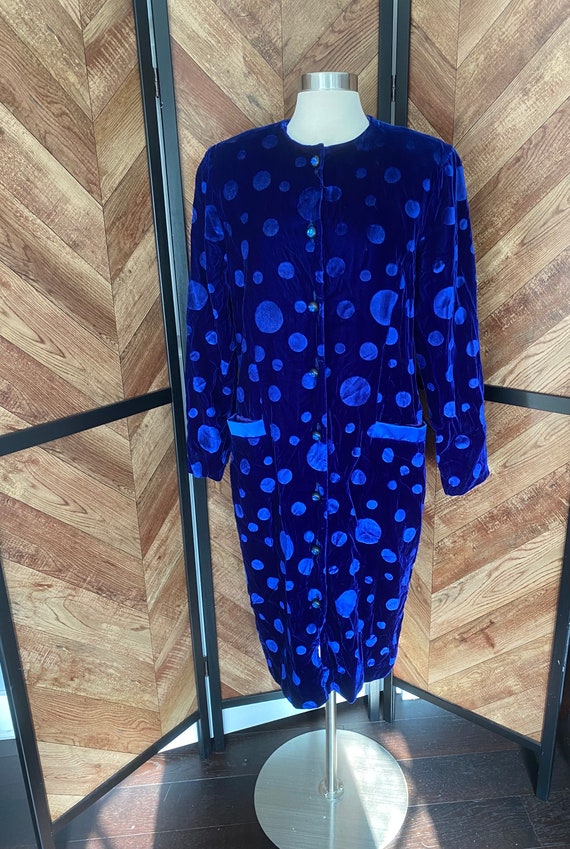 Vintage 1980’s blue velvet polka dot dress, size l