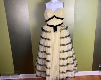 Vintage 1950’s Will Steinman yellow and black tulle strapless party dress, size xs