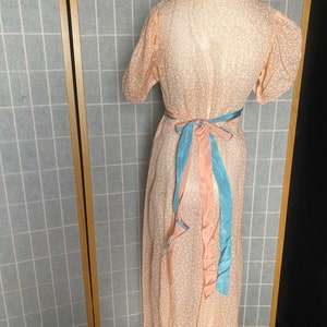 Vintage 1930s peach floral sheer dress with satin slip, size xs small image 9