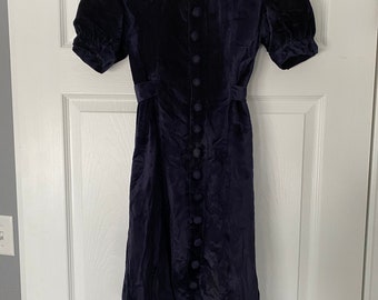 Vintage 1940’s navy blue velvet mini dress with covered buttons, size xxs