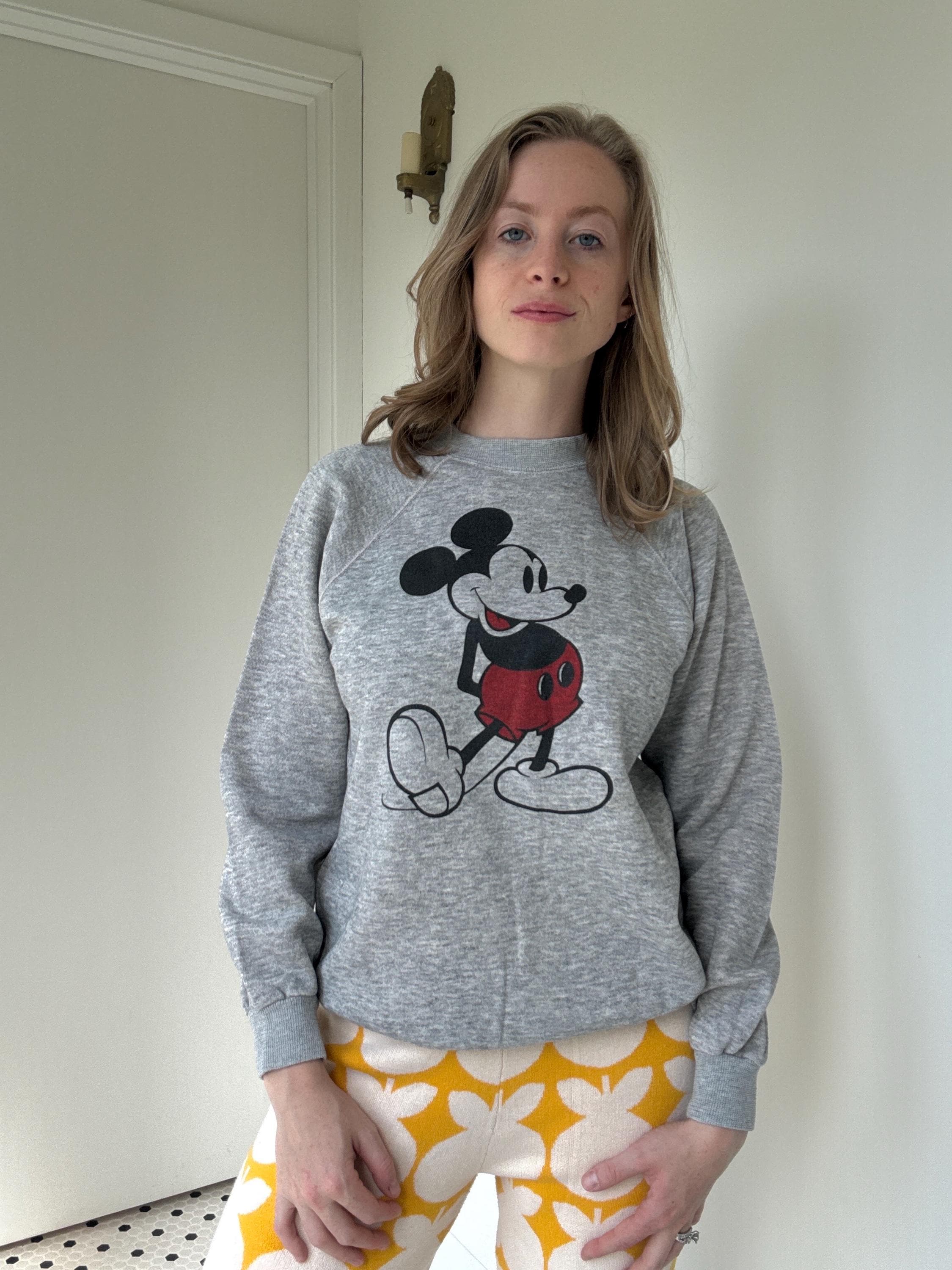 Vintage 1980's Grey Crewneck Mickey Mouse Sweatshirt, Size Large