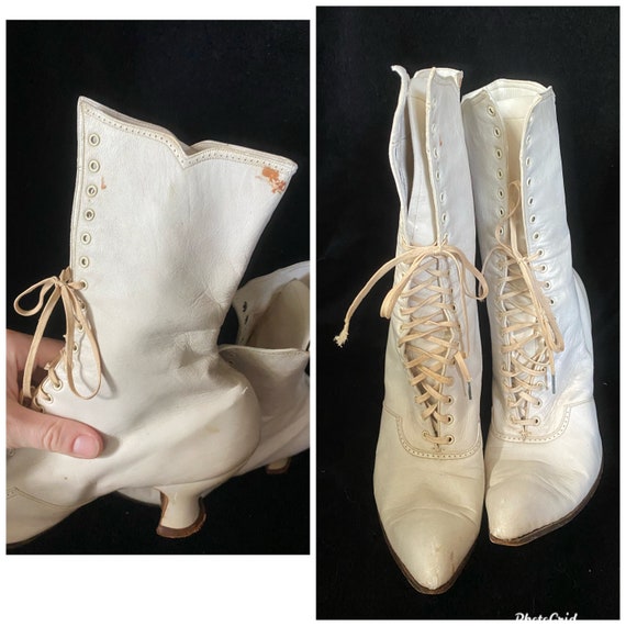 Antique early 1900s white leather women’s high he… - image 3