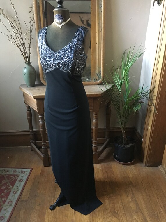 Vintage 1980's Black and Silver Long Formal Dress
