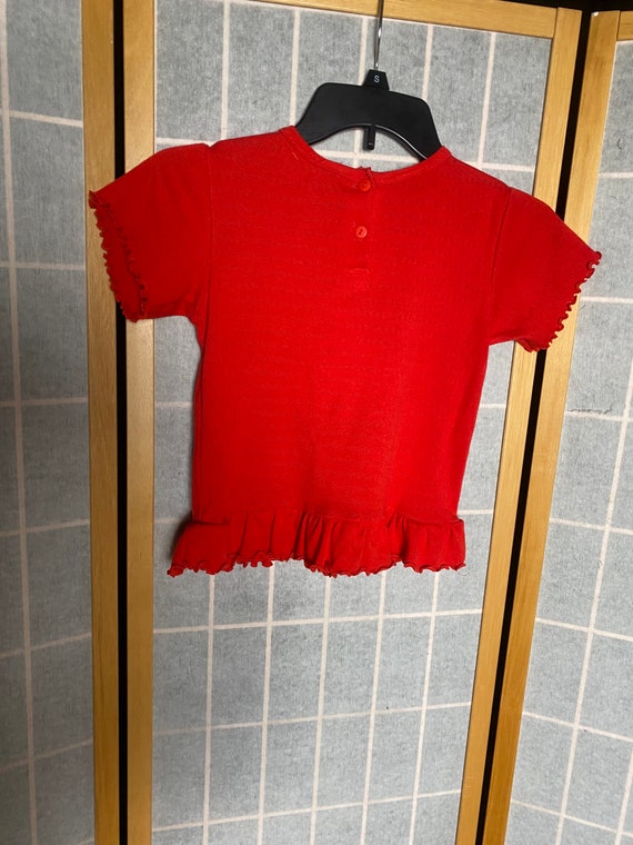 Vintage 1990’s red knit shirt sleeve girls tee wi… - image 5