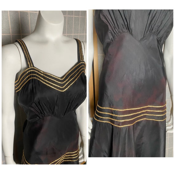 Vintage 1940’s black taffeta gown with metallic g… - image 2