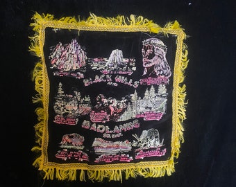 Vintage 1940’s black and gold Black Hills and Badlands South Dakota souvenir pillow case