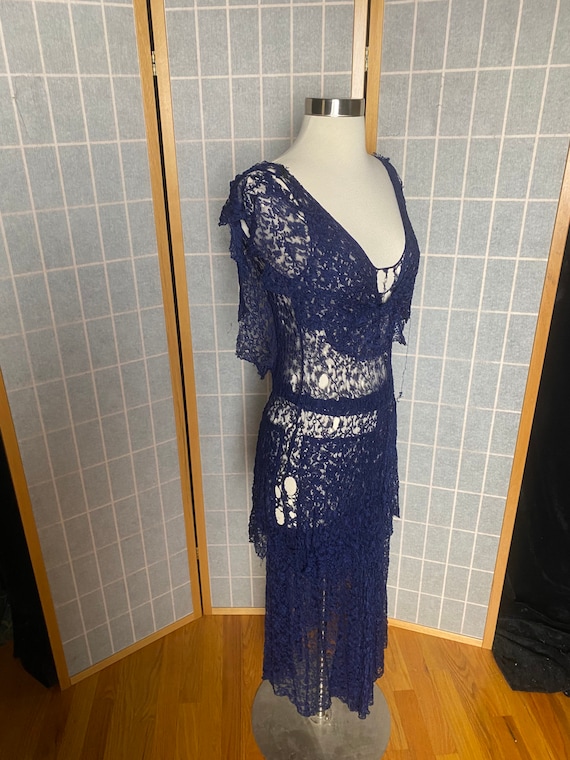 Vintage antique 1930’s blue lace dress, size xs - image 2