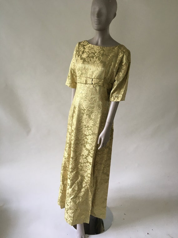 Vintage 1960's Gold Floral Brocade Formal Gown, D… - image 2