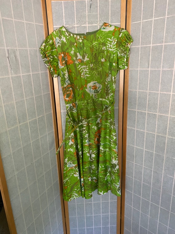 Vintage 1950’s green abstract floral print dress w