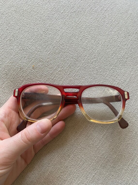 Vintage Red And Clear Ombré Plastic Eyeglasses Wi… - image 2