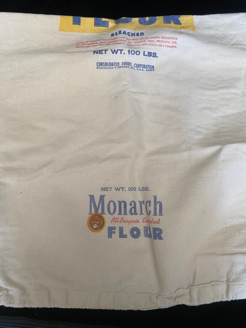 Vintage Canvas Cotton Flour Sac Monarch All Purpose Flour Etsy