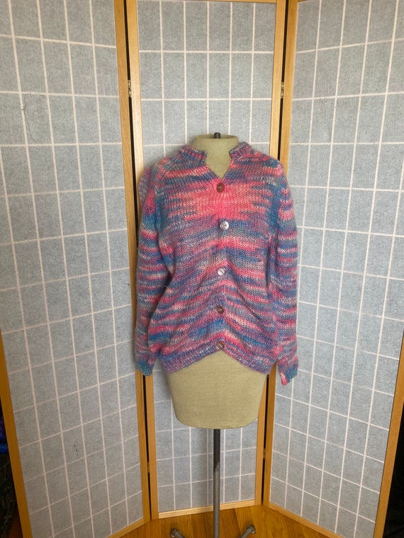 Vintage 1950’s pink, purple and blue loose knit c… - image 1