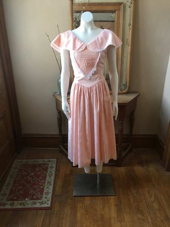 Vintage 1980's Pink and White Dress, Size XS