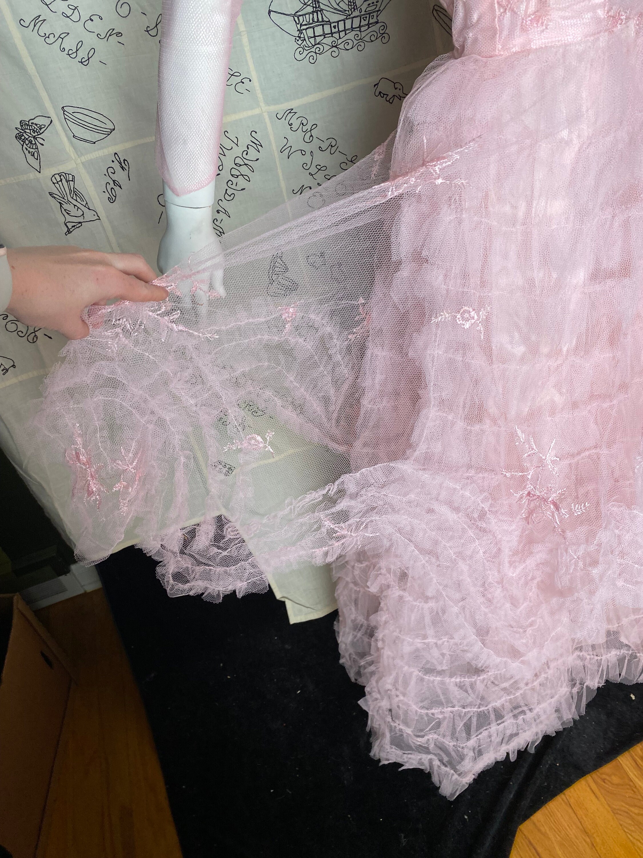 Ameri Vintage TULLE DOCKING DRESS ベージュ S vintage-strapless-sweetheart-