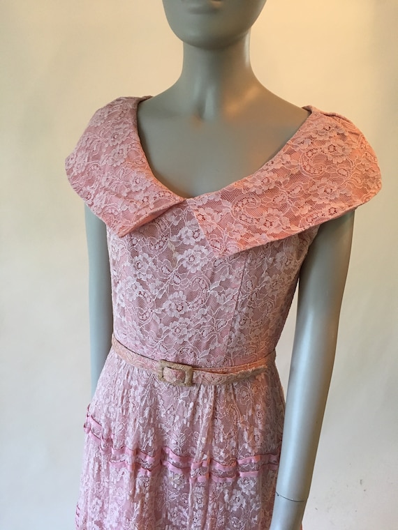Vintage 1950's Pink Lace Tiered Dress with Matchi… - image 2