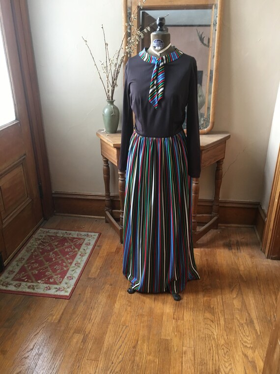 Vintage 1970's Black and Rainbow colorful Stripe … - image 1