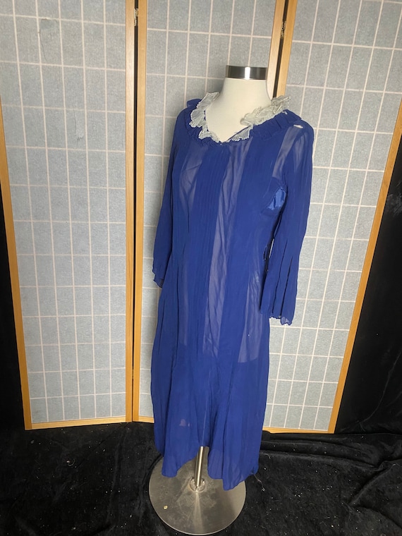 Vintage 1930’s 1940’s blue sheer silk long sleeve… - image 1