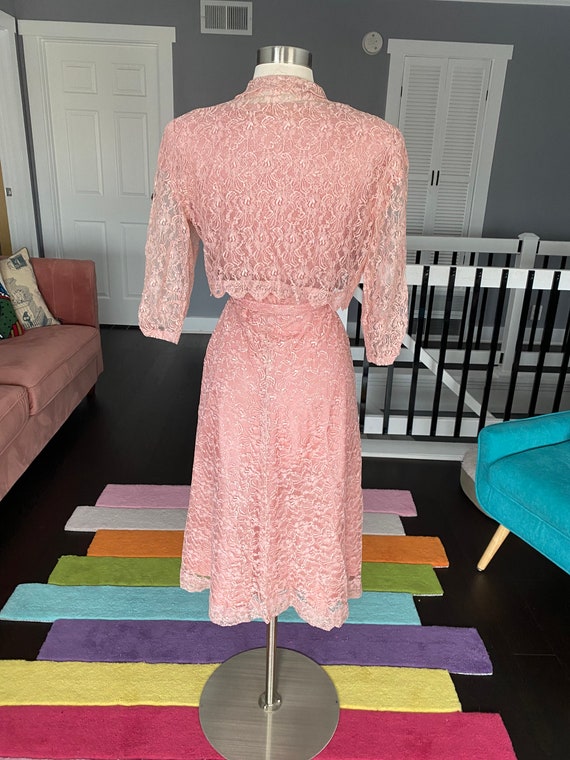 1950s Pink Lace Dress with Beaded Bodice