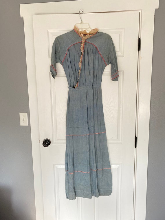 Antique 1900s blue and white hickory stripe dress… - image 1
