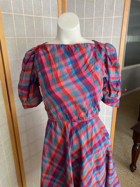 Vintage 1970’s, 1980’s pink colorful plaid dress - image 2