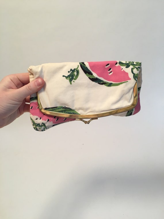 Vintage White Cloth Clutch with Watermelon