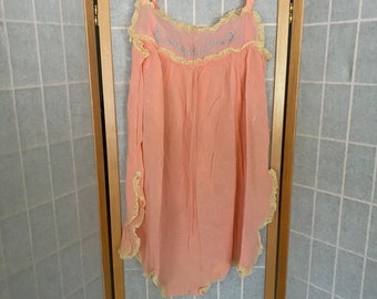 Vintage 1920’s peach pink semi sheer cotton lingerie teddy
