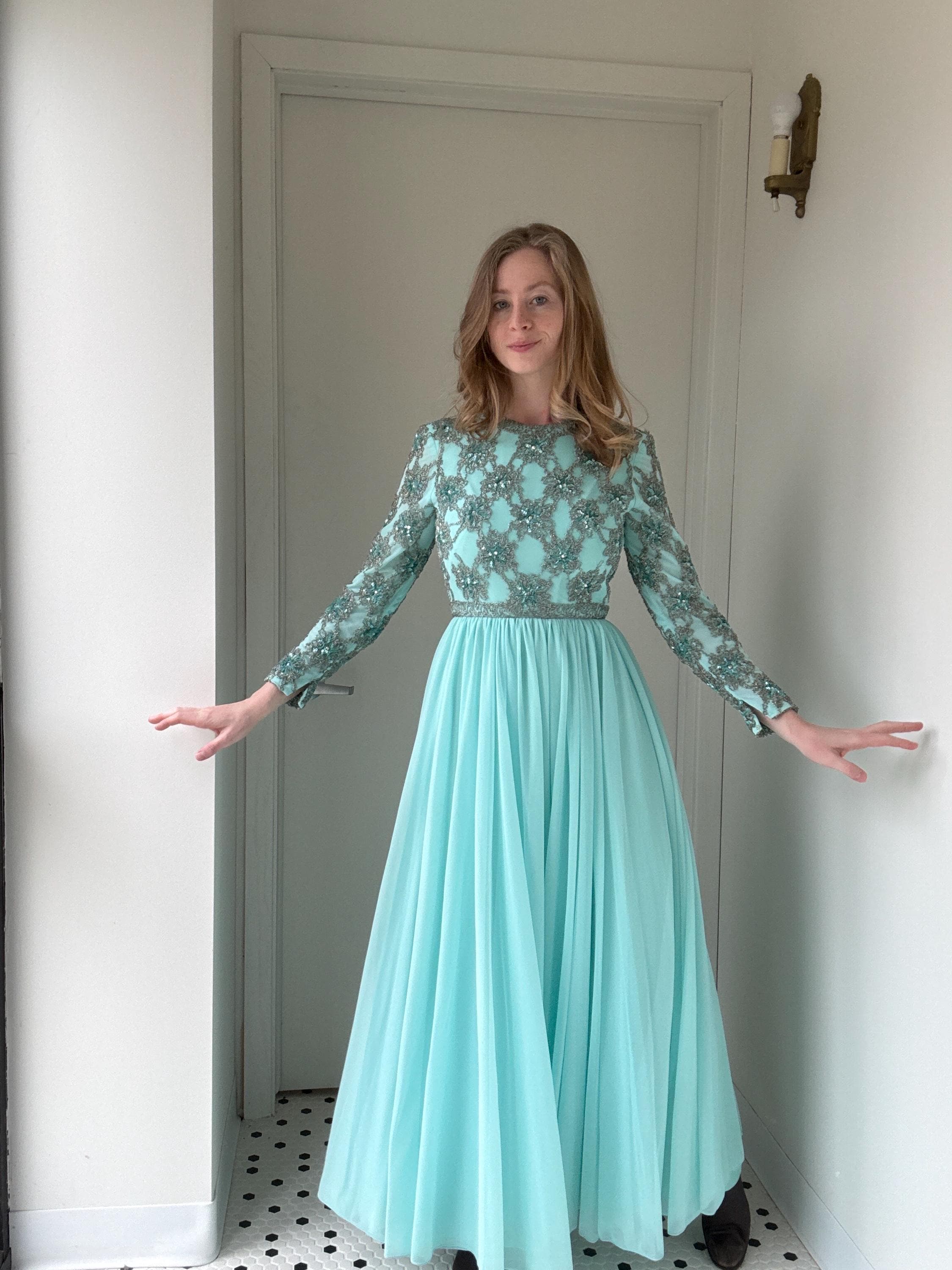 Aqua Beaded Vintage Gown - Etsy