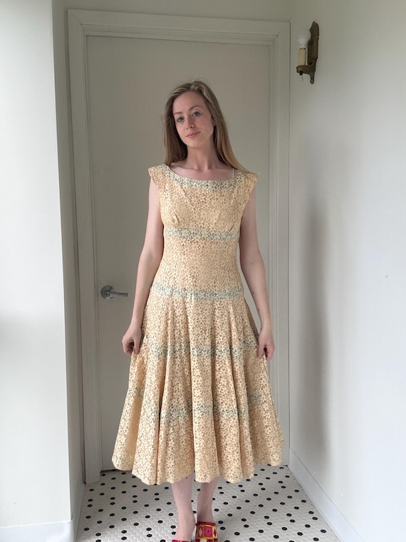 cream lace fit and flare dress Cream Lace Maxi Dress Handmade Fit & Flare by Ensogirl main image 1