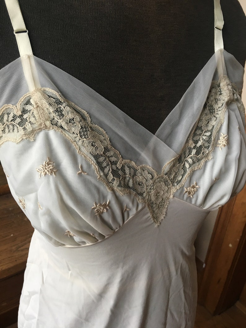 Vintage 1960's Sheer Cream Colored Lingerie, Slip, Nightie, size small image 3