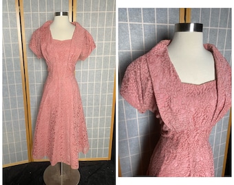 Vintage 1950’s pink lace swing skirt dress, size medium