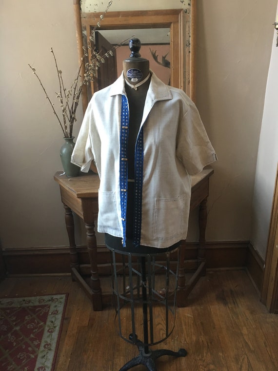 Men's Rockabilly Shirt Jac, Beige Linen Short Slee