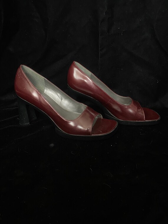 Vintage 1990s Wine Red Shiny Leather Open Toe Sandal Pump Etsy UK