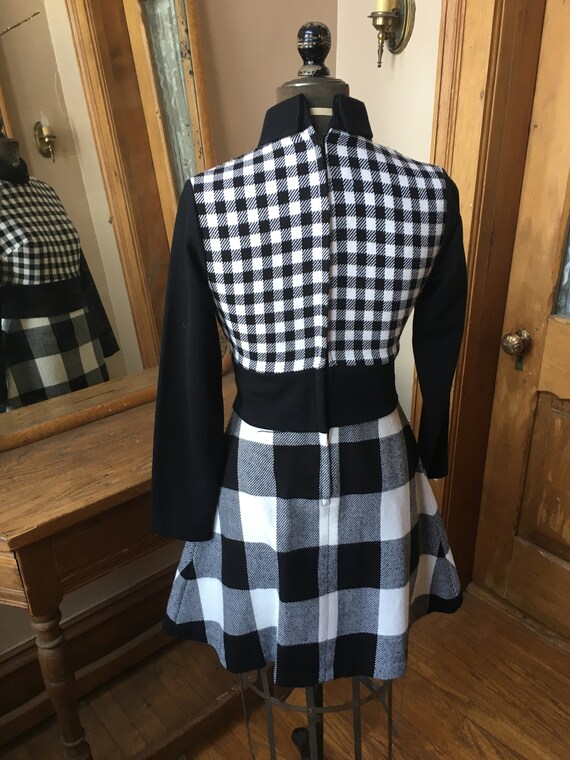 Vintage 1960s Black and White Gingham Knit Dress,… - image 4