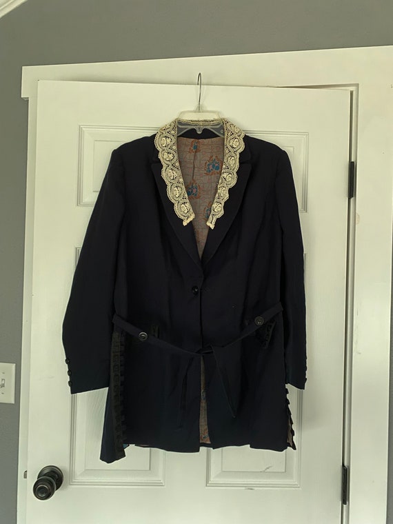 Antique 1900s navy blue and black jacket coat, la… - image 1