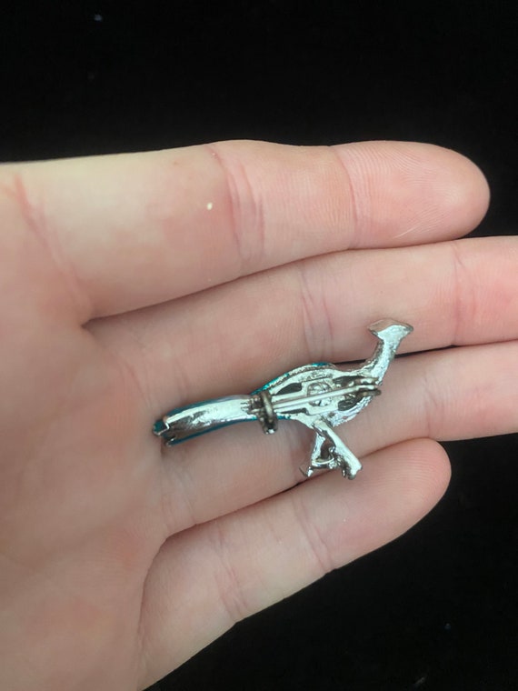 Vintage 1950’s silver and blue bird brooch - image 4