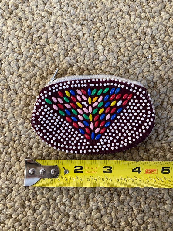 Vintage 1960’s oval rainbow beaded coin purse, po… - image 5