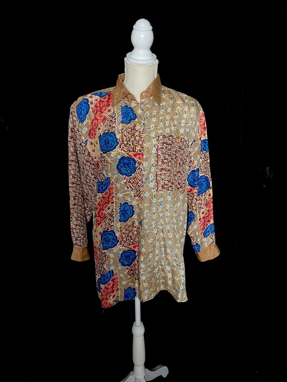 Vintage 1980’s brown, blue and red pattern long s… - image 1