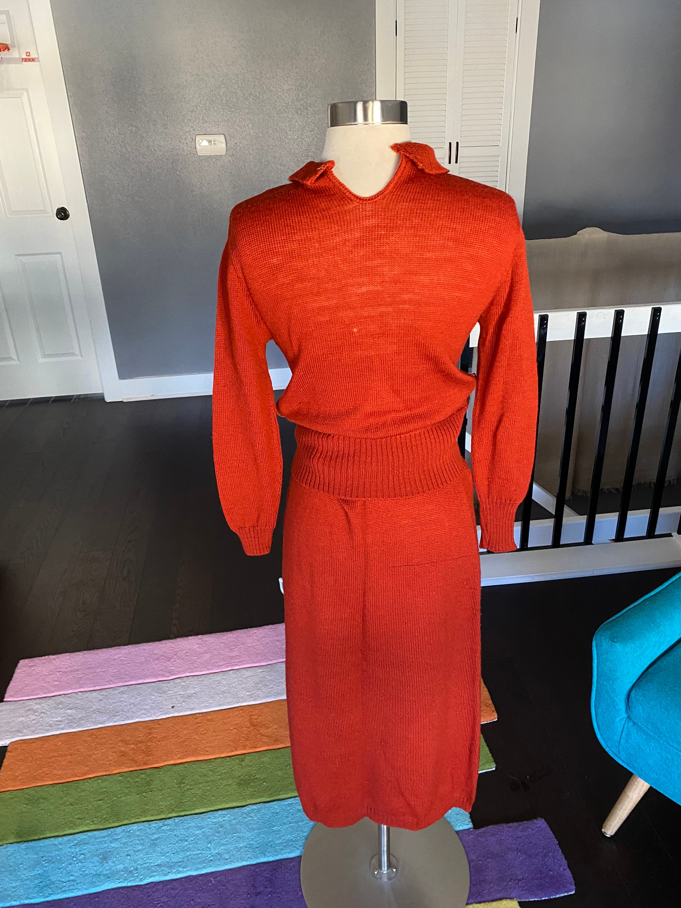 rust sweater dress Allegra K Women's Mock Neck Ribbed Knit Slim Fit Slit Midi Bodycon Dresses X-Large Burnt Orange at Amazon Women's Clothing store Vintage 1930's 1940's Rust Orange