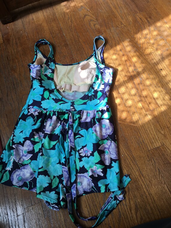 Vintage 1970's Blue Floral One-Piece Swimsuit, si… - image 7