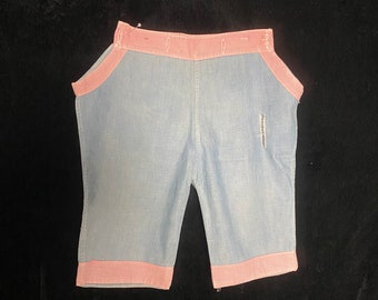 Vintage 1930’s blue cotton baby pants with red and white details