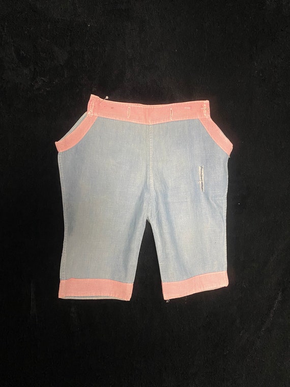 Vintage 1930’s blue cotton baby pants with red an… - image 1