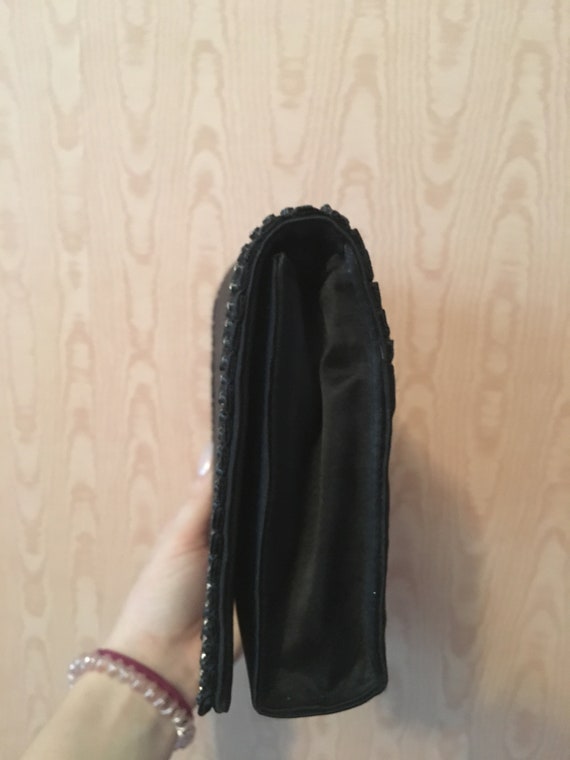 Vintage Black Clutch with Rhinestones and Ruffles! - image 2