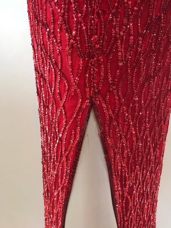 Vintage 1980s Full length red silk sequin dress - image 3