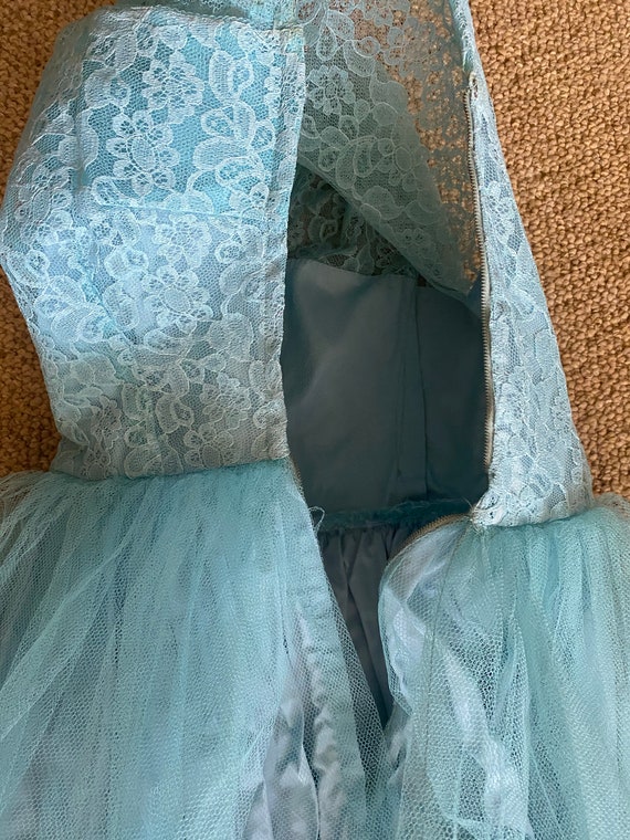 Vintage 1950'S Sky Blue Princess Tulle Lace Prom … - image 6