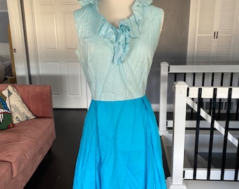 Vintage 1960’s two tone blue ruffle dress, size medium