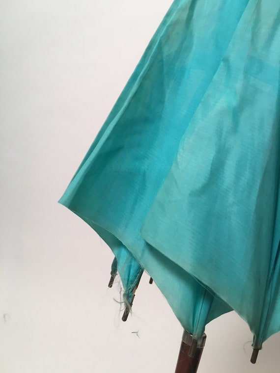 Vintage Blue Teal Umbrella with Clear Gray Plastic