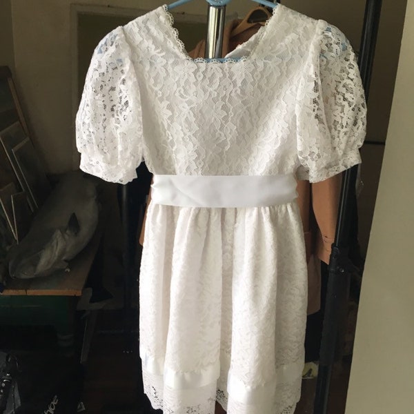 Vintage 1980's Martha's Miniature's White Lace Communion Party Dress