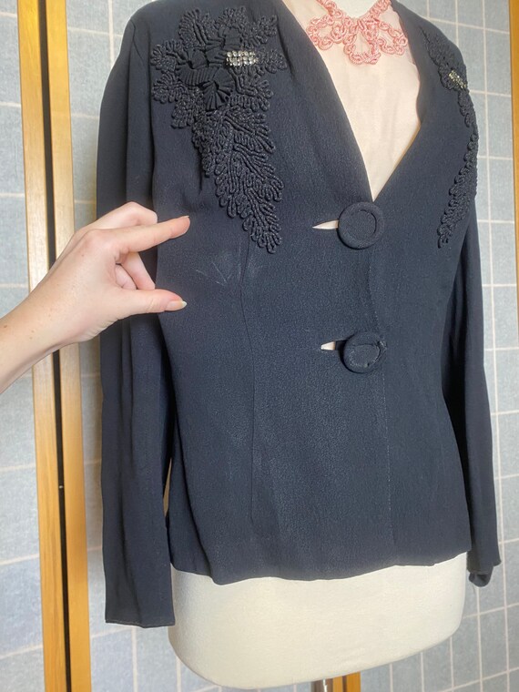 Vintage 1940’s black crepe blazer with cording an… - image 4